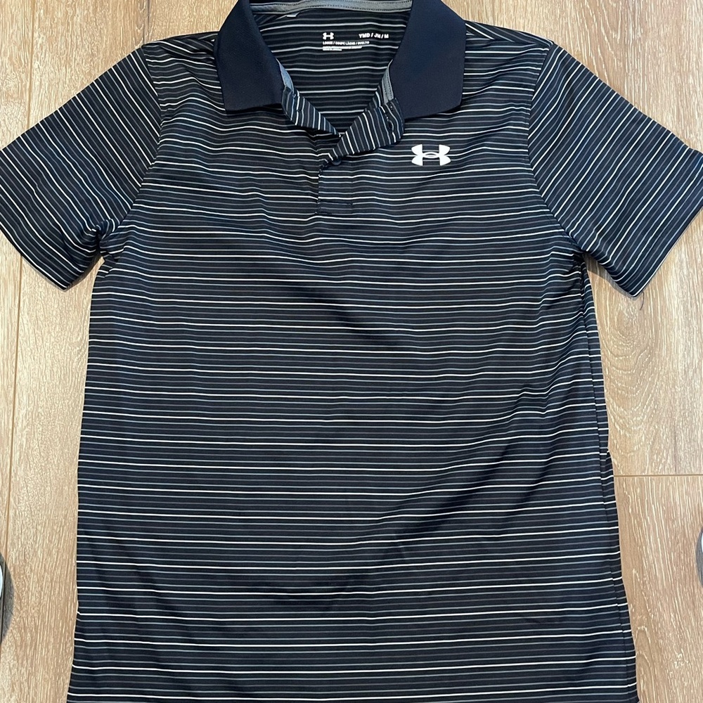 Under Armour Boy’s Black and White Striped Polo